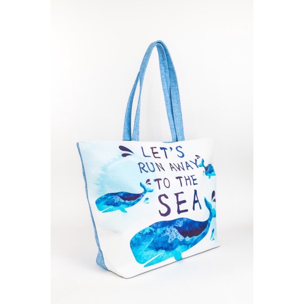 🐳Whale “Let’s Run Away To The Sea” Beach Bag - Picture 3 of 6
